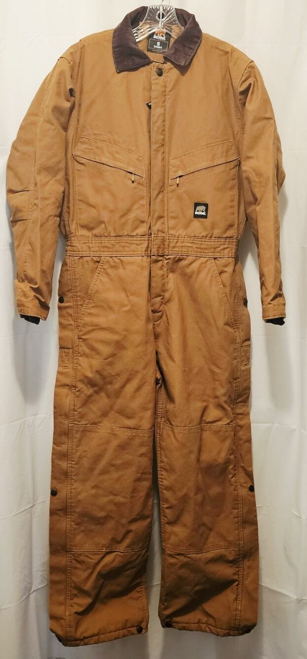 Berne Duck Canvas Insulated Leg Zip Long Sleeve Coveralls Size Small Short 36-38